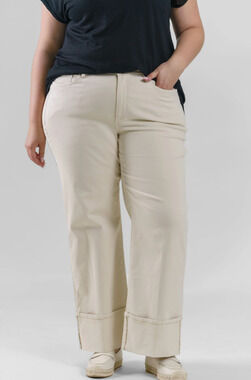 NYDJ Plus Jeans 16 Cream Teresa Wide Leg Deep Cuff High Rise Stretch White Creek